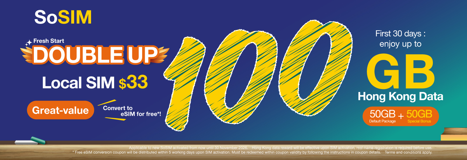 【SoSIM】New Joiners Special | Fresh Start DOUBLE UP Get up to 100GB Hong Kong Data for  only!