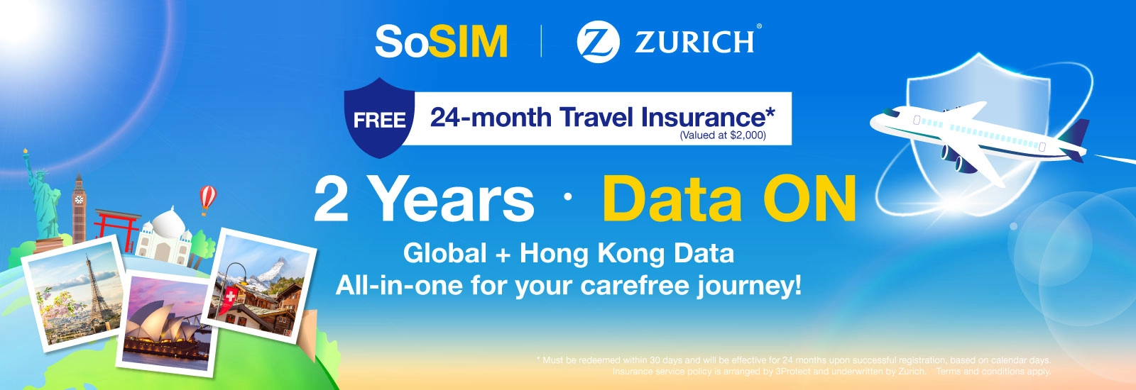 Newly Launched】Global Travel Pro PassEnjoy 2 years of Global Travel + Hong Kong Data, with FREE 24-month insurance